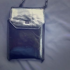 Silver wallet with shoulder strap